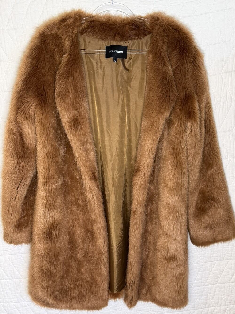Fashion Nova FRANCHESCA BROWN Jacket FAUX FUR COAT SZ L Open coat no buttons